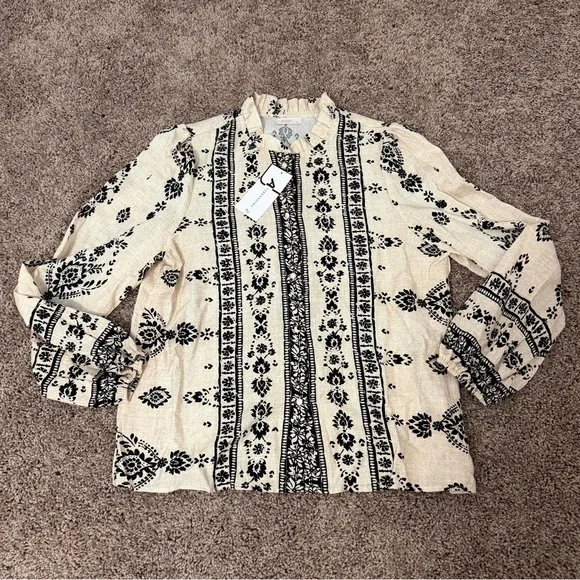 Boho Floral Long Sleeve Blouse in Cream - Picture 4 of 8